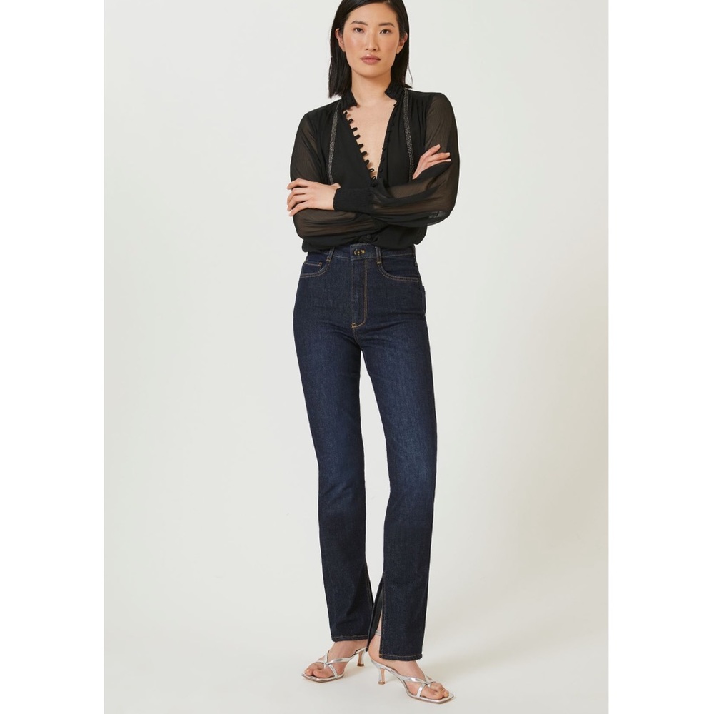 Anthropologie Pilcro The Split Straight Jean NWT New Size 25 dark denim stretch